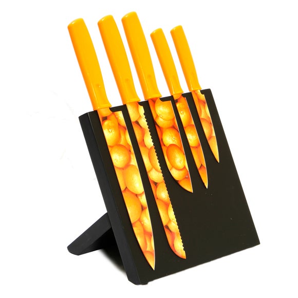 Orange Magnetic 5 Piece Knife Block