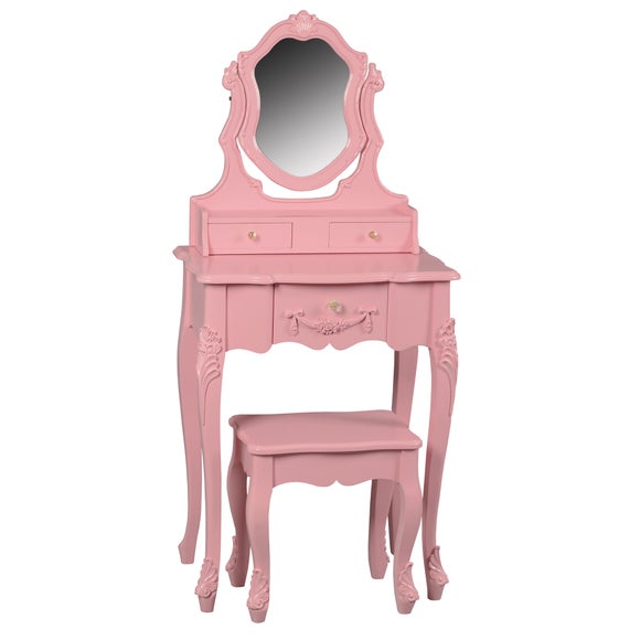 Kids Pink Toulouse Dressing Table with Mirror and Stool