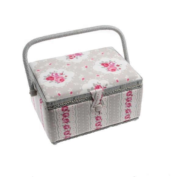Taupe Vintage Floral Sewing Basket Dunelm