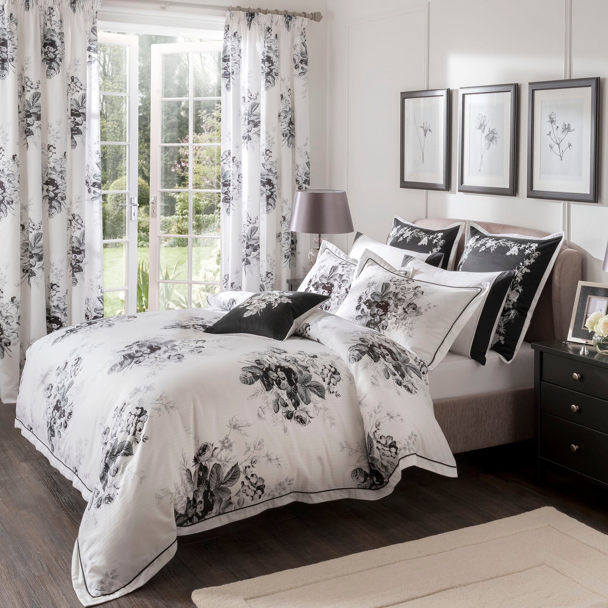 Dorma Black and White Gardenia Collection Duvet Cover Dunelm