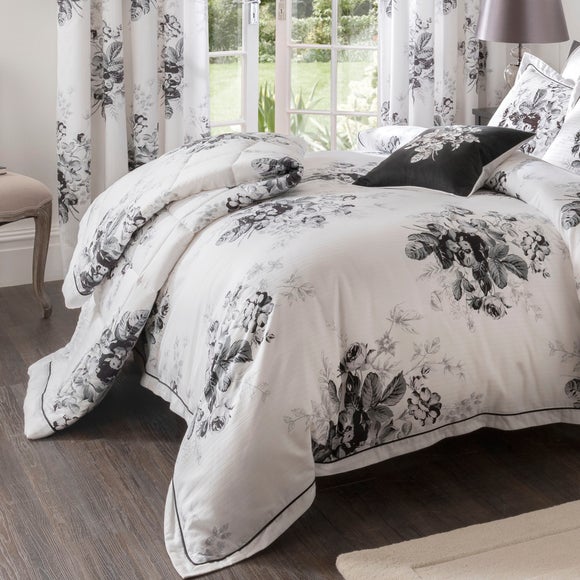 Dorma Black and White Gardenia Collection Bedspread Dunelm
