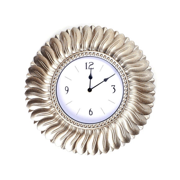 Champagne Round Leaf Clock Dunelm