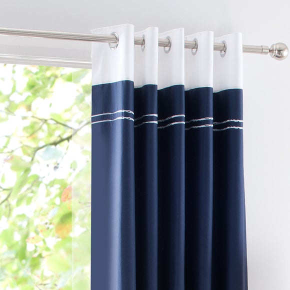 Navy Hampton Thermal Eyelet Curtains Dunelm