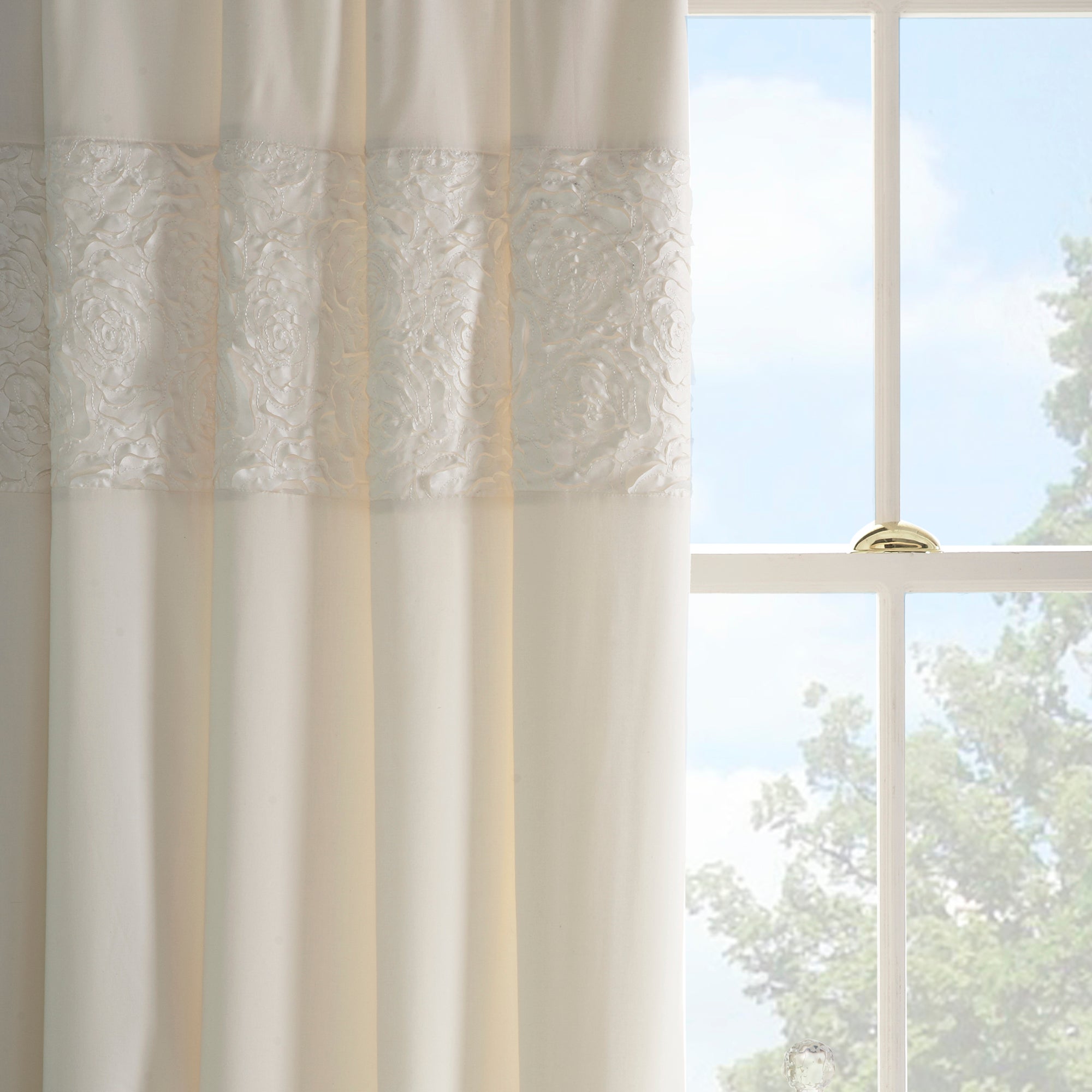 Cream Chloe Rose Thermal Pencil Pleat Curtains Dunelm