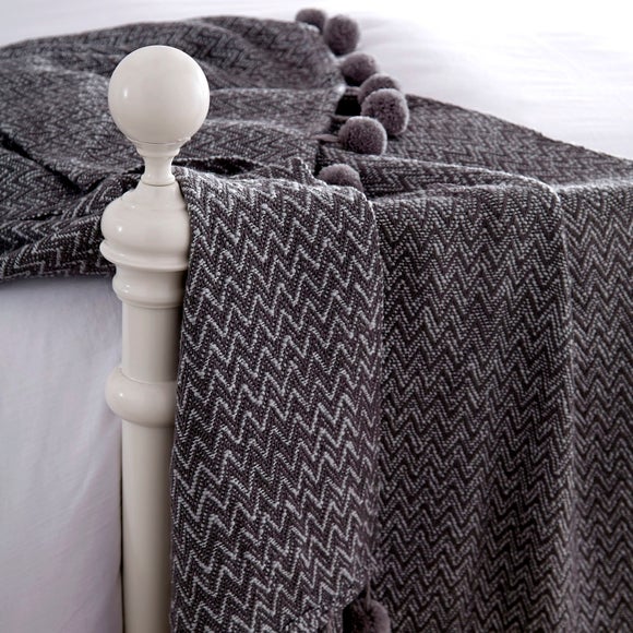 Herringbone Pom Pom Throw Dunelm