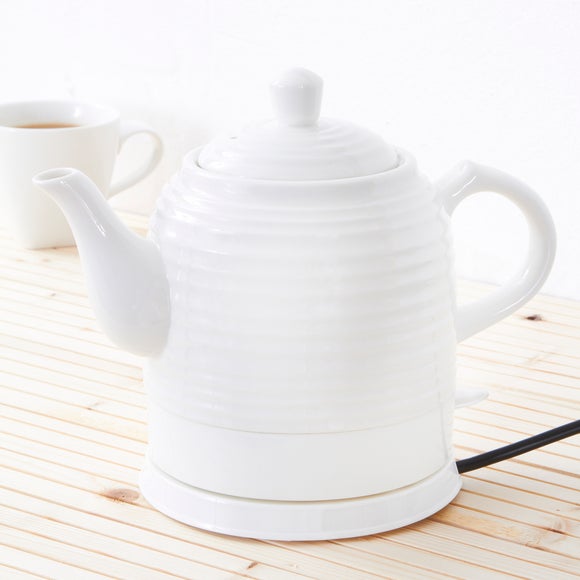 Vintage White Ripple Ceramic Kettle Dunelm