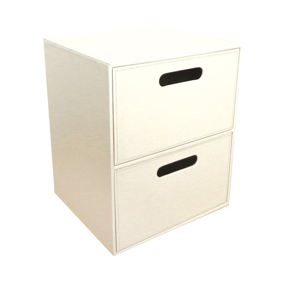 Cream Faux Leather 2 Drawer Unit Dunelm