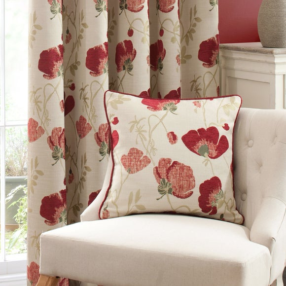 Red Poppy Chenille Collection Cushion Dunelm