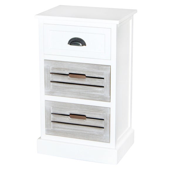 Atlanta White 3 Drawer Bedside Table Dunelm