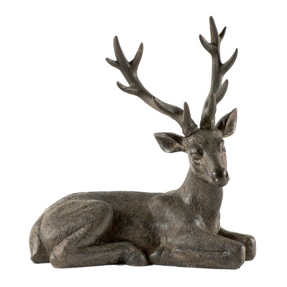 Rustic Ramble Collection Sitting Stag Ornament Dunelm
