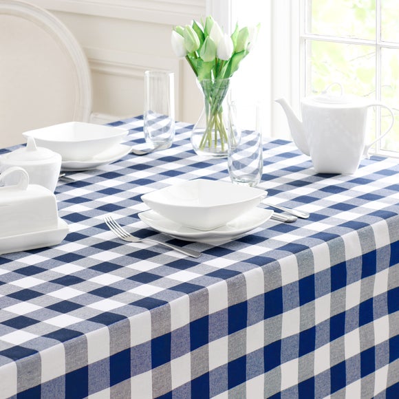Navy Gingham Check Table Cloth Dunelm