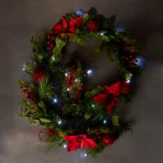 Poinsettia LED Pine Garland