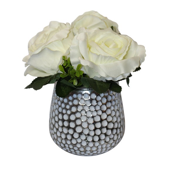 White Carnations in Dimpled Glass Vase Dunelm