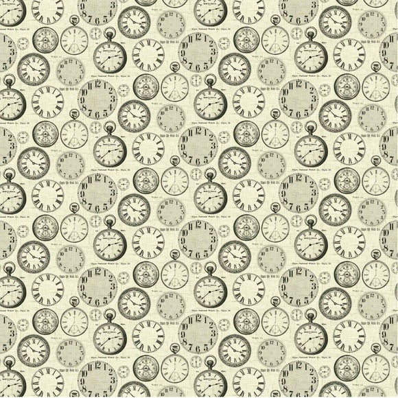 Vintage Clocks PVC Fabric Dunelm