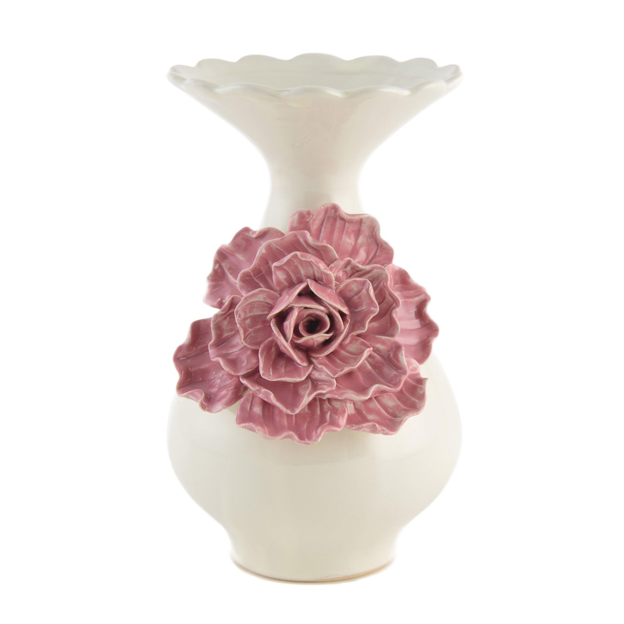 Cream Vase With Sculpted Flower 