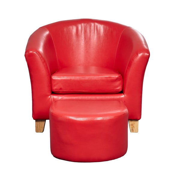 Kids Red Leather Faced Tub Chair and Stool