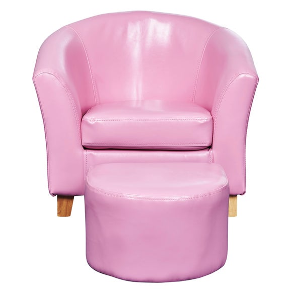 Kids Pink Leather Faced Tub Chair and Stool