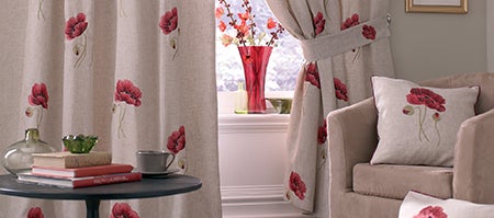 Red Vintage Poppy Curtain Collection