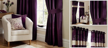 Aubergine Scattered Flowers Curtain Collection