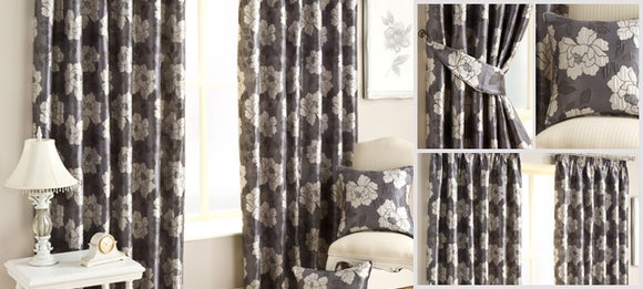 Charcoal Floral Trail Curtain Collection