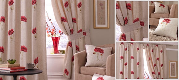 Red Vintage Poppy Curtain Collection