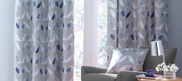 Blue Painted Leaves Curtain Collection