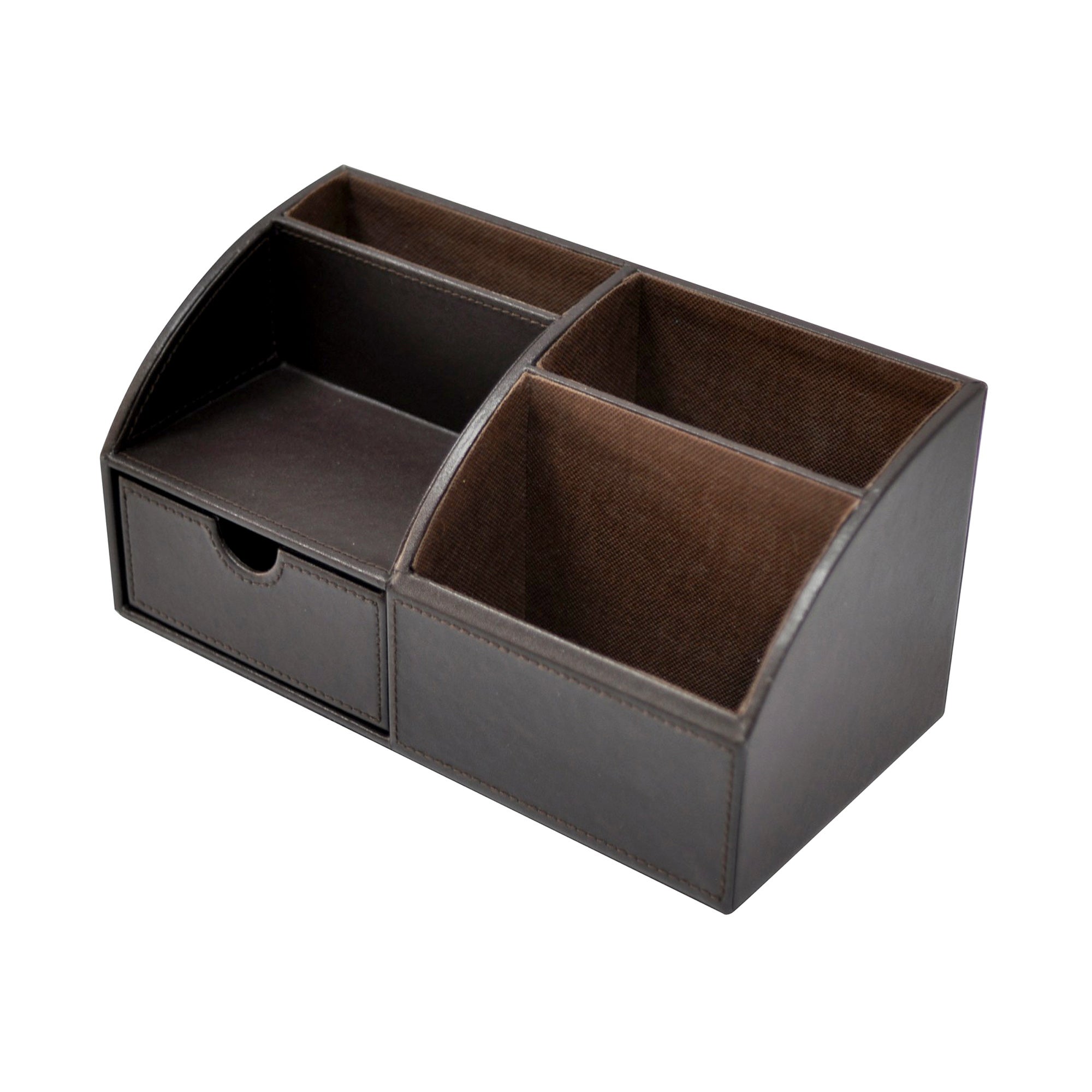 Brown Faux Leather Collection Desk Organiser | Dunelm