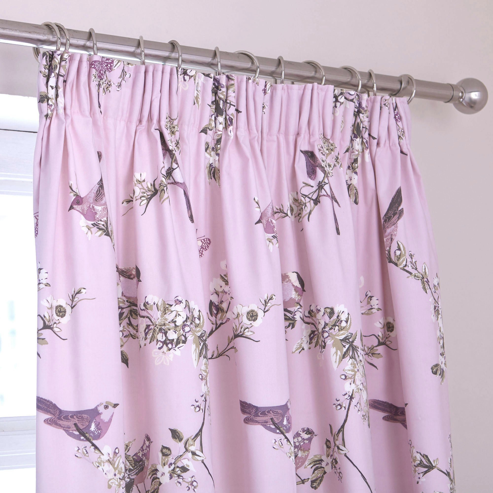 Heather Beautiful Birds Thermal Pencil Pleat Curtains | Dunelm